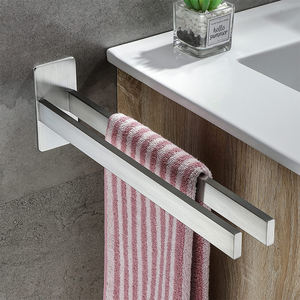 Portasciugamani Portatile in Acciaio Inossidabile <span class=keywords><strong>Argento</strong></span>, Doppio Supporto Adesivo da Parete per Asciugamani da Bagno - Product Image 5