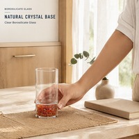 Verre à whisky droit en verre borosilicate avec pierres de guérison en pierres précieuses naturelles pour boissons froides, idéal pour la maison, le bar, les jus glacés et le thé