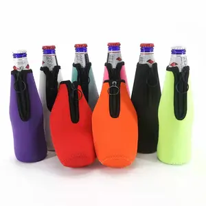 Factory Wholesale Neoprene Insulated Beer and Wine Bottle Cover with Zipper Bottle Cover