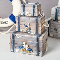 Boîte de rangement en bois 3 en 1, nouveau Design méditerranéen, ensemble de trois bijoux, filet de pêche blanc, boîte en bois