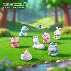 Bonsai in miniatura Weij con dodici ornamenti in resina colorata dei segni zodiacali cinesi: Ratto, Bue, Tigre, Coniglio, Drago, Serpente, Cavallo, Capra - Product Image 2