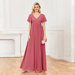 Hochwertiges Chiffon-Kleid V-Ausschnitt A-Linie Elegante Hochzeits feier Brautjungfer kleider Geteilte boden lange lange Ballkleider - Product Image 6