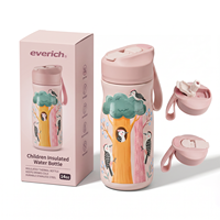 Bouteille isotherme en acier inoxydable de 14 oz avec couvercle de protection, pour enfants, avec paille large, couleur personnalisée