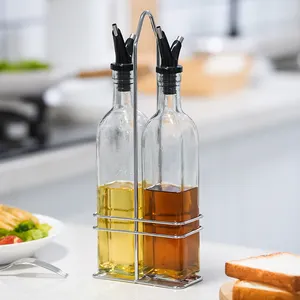 In acciaio inossidabile olio d'oliva despenser olio d'oliva supporto rack set 500ml bottiglia di vetro per olio d'oliva