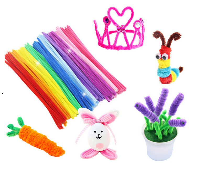 100pcs Assorted Colors Chenille Wire Plush Chenille Stems Iron Wire DIY Art Craft Sticks Party Decor Pipe Cleaner 6mm x 12inch