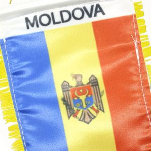 Custom MOLDOVA Satin Pennant Flag Car Mini Flag <b>Banner</b> with Yellow Tassels - Product Image 4
