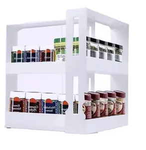 Multi-Function 2 Tier Rotate Spice Storage Rack Seasoning Swivel Storge Organizer Shelf Cupboard Organizer