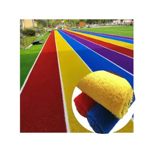 Artificial rainbow grass mat kindergarten flooring carpet with rainbow colors for playground