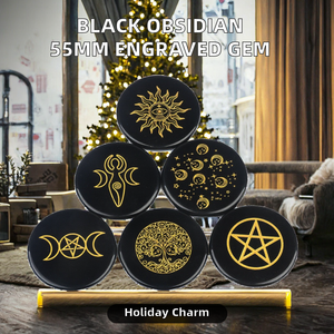 Obsidiana Negra Natural de 55mm, Grabada y Pulida, Ecológica, Arte Popular, Piedra Preciosa, Árbol de la Vida, Estrellas, Luna, Placa Energética, DIY - Product Image 2