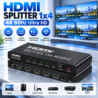 Répartiteur HDMI 2.0 1x4 4K 60Hz 1 entrée 4 sorties Amplificateur de distribution HDMI 4 ports Prise en charge de l'audio 3D pour TV Moniteur Projecteur