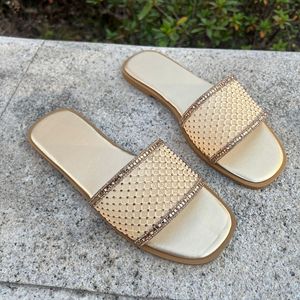 Fashionable Grid Full diamond Cool Drag square <b>Toe</b> Flat Strap Versatile Outdoor Wear Summer Sparkling diamond Women's Shoes - Product Image 4