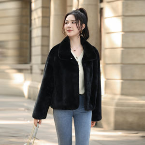 Manteau <span class=keywords><strong>en</strong></span> fourrure de vison court décontracté pour femmes, nouveau design 2025, avec col <span class=keywords><strong>en</strong></span> velours et doublure <span class=keywords><strong>en</strong></span> soie, <span class=keywords><strong>veste</strong></span> d'hiver de luxe - Product Image 6