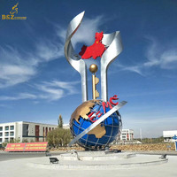 Grande Sculpture de Globe en acier inoxydable, Statue de jardin en métal carte du monde de la terre