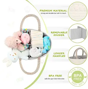 Caddy de almacenamiento de pañales de mesa de cesta de bebé de cuerda de algodón 100%, Caddy de pañales portátil para cosas de bebé, los mejores regalos de Baby Shower