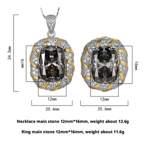 Vintage Eco-friendly Copper Designer Jewelry Sets 12*16mm Black Gray Bird Nest Cubic Zirconia Pendant Earrings Set <b>for</b> Women - Product Image 6