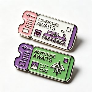 Adventure Awaits Ticket Metal <b>Pin</b> <b>Badge</b> Enamel Travel Souvenir Purple Green Rectangle Shape Zinc Alloy Hard Enamel - Product Image 4