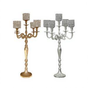 Aluminium And Crystal Candelabra Set Of Two Gold And Silver Color Candelabra For Wedding Decor Accessories - Product Image 1