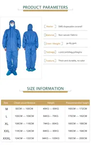 Stock Breathable Industrial Resistant Against Harmful Particulates Blue Asbestos Removal Non Woven Disposable Sms Coveralls
