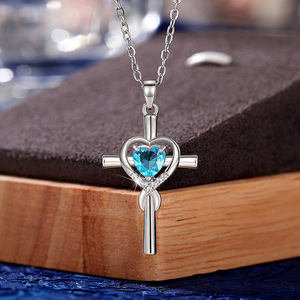 Collana con Ciondolo a Cuore Blu Oceano per Donne, Catena con Cristalli per Clavicola, Gioielli alla Moda - Product Image 2