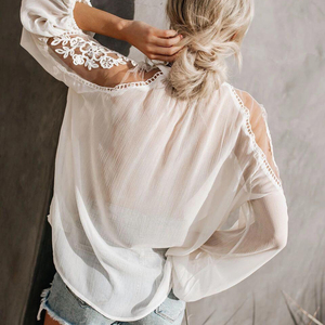Wholesale New Arrival Oem Custom Women Plain Summer Cotton Print <strong>Cup</strong> Shirt Boxy Fit Blank Women's <strong>Blouses</strong> - Product Image 2