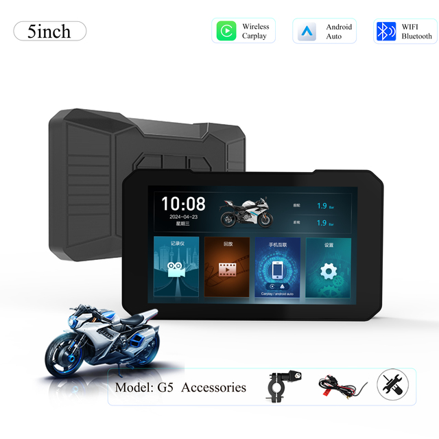 GallopSprite G5 Motorcycle GPS Navigator 5-Inch Touchscreen CarPlay Android Auto Waterproof Portable Voice Guidance 1 Year