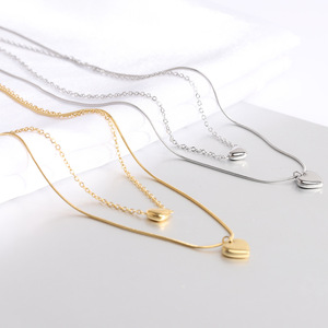 Collier chaîne claviculaire en forme de cœur 8mm 10mm en alliage de zinc pour usage quotidien, cadeau, couleur or acier - Product Image 1