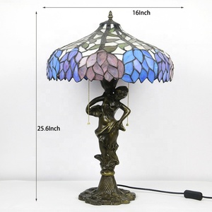 LongHuiJing Tiffany Style Memmaid Belle Pedestal Table Lamp - Handcrafted 16Inch Stained Glass 2 <b>Light</b> Table Lamp - Product Image 2