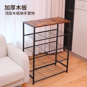 4-Tier <strong>Shoe</strong> <strong>Rack</strong>, Industrial Metal <strong>Shoe</strong> Shelf with Wooden Top, Holds 9-12 Pairs, <strong>Rustic</strong> Brown - Product Image 3