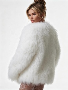 <span class=keywords><strong>Manteau</strong></span> d'hiver en fausse fourrure bouclée shaggy <span class=keywords><strong>blanc</strong></span> mi-long surdimensionné pour <span class=keywords><strong>femme</strong></span> Zeyu, col en V, ouverture sur le devant, épais et moelleux - Product Image 6