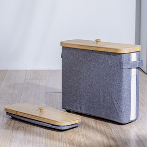 Modern Minimalist Bamboo <b>Fabric</b> <b>Storage</b> <b>Basket</b> With Lid Foldable Rectangle Tissue Box For Miscellaneous Items Off White Black - Product Image 4