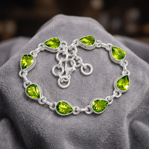 Antique Natural Peridot 925 <b>Solid</b> Sterling <b>Silver</b> Handmade Fine Chain Link <b>Bracelet</b> Third Party Certified Customizable for Gifts - Product Image 2