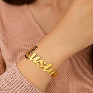 Stainless Steel Electroplated Bracelet <strong>Custom</strong> Name Letter <strong>Bangle</strong> Exaggerated Open Personalized <strong>Women</strong> Gift - Product Image 2