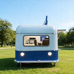 Chariot mobile bleu et blanc à 4 roues en acier inoxydable avec espace de siège pour la vente de glaces, de restauration rapide, de produits de marché nocturne et les opérations de salon décontracté - Product Image 4