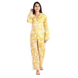 Conjunto de Pijama de Algodón Tejido Floral Casual y Ecológico para Mujer, Duradero, de Secado Rápido, con Mangas Largas para Verano, Primavera y Otoño - Product Image 1