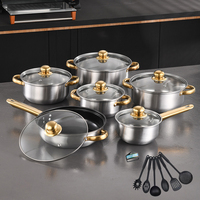 Batterie de cuisine 18 pièces en acier inoxydable avec marmite et poêle à frire, finition peinture pulvérisée, collection très prisée pour la cuisine quotidienne
