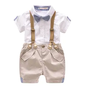 Conjunto de ropa de verano para niños, camisetas blancas y pantalones cortos, traje de caballero con pajarita, 3 uds.