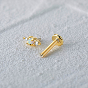 Boucles d'oreilles opale en argent sterling 925, or 18 carats, opale CZ 5A, à dos plat, 16G 8mm - Product Image 4