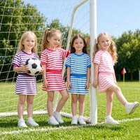 Tenue de tennis rayée 2 pièces pour petites filles, t-shirt à manches courtes et jupe, tissu doux et respirant pour les sports d'été et le quotidien