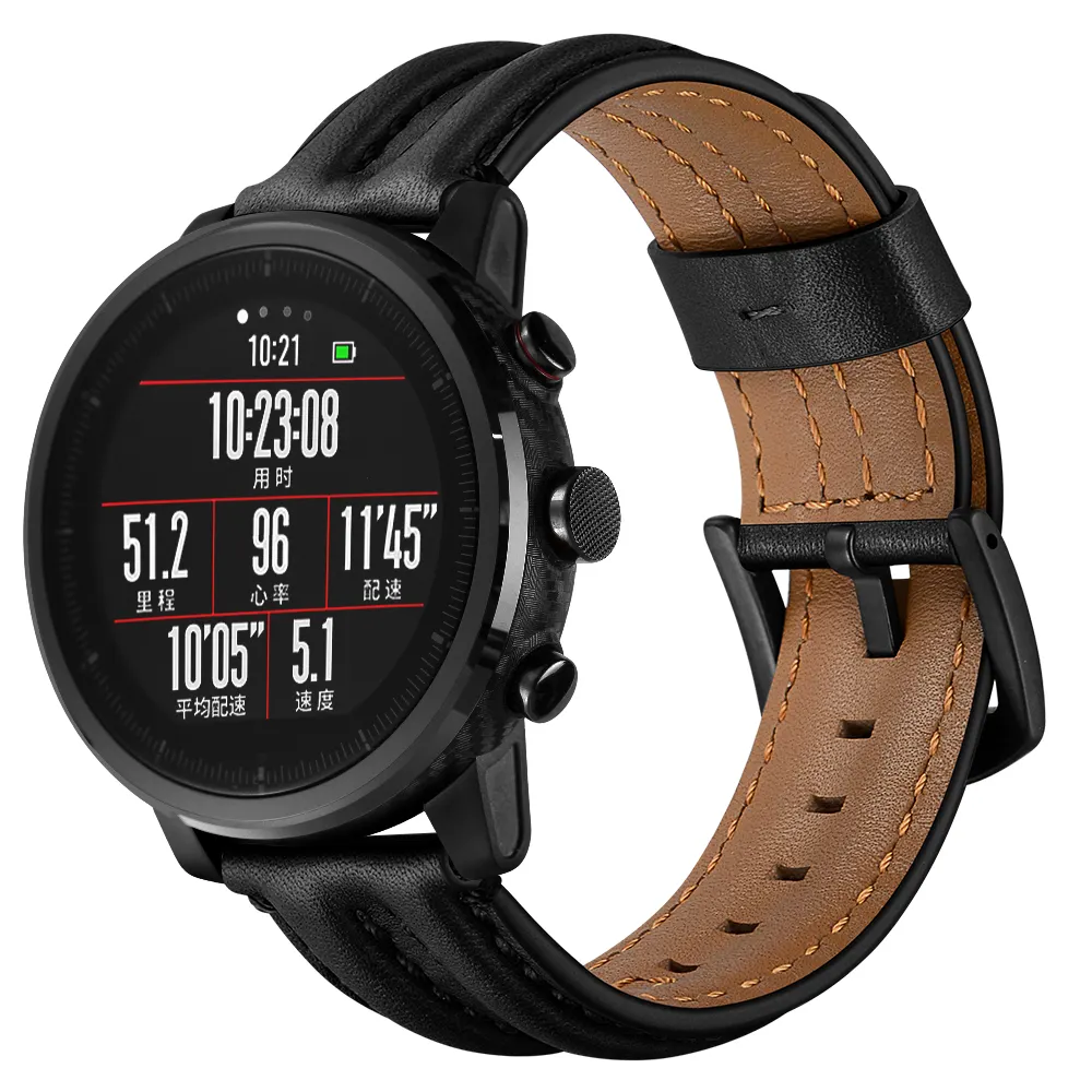Yapears Leather Wrist Band For Huami Amazfit GTR 1/2 Bip Gear S3 Ticwatch Smartwatch Strap Watch Bracelet black