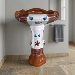 Big Size Fancy Ceramic Pedestal Wash Basin Lavabo Sink Full Stand Decorative Bathroom Hand Wash Basin - Product Image 3