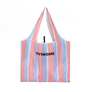 Tùy Chỉnh Mở Rộng Gấp Tote Túi Dài Xử Lý Ripstop Tái Sử Dụng Polyester Mua Sắm Túi Với Mô Hình Sọc - Product Image 1