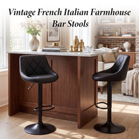 Tabourets de bar vintage de style ferme française et italienne en cuir synthétique et acier inoxydable, réglables en hauteur, pivotants