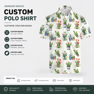 T-shirt personnalisé à manches courtes avec impression intégrale, motif <span class=keywords><strong>cactus</strong></span> <span class=keywords><strong>aquarelle</strong></span> respirant pour homme, idéal pour le golf et les tenues décontractées (ODM) - Product Image 1