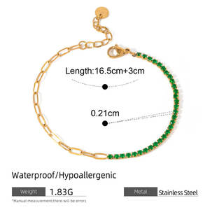 Pulsera y brazalete de moda de acero inoxidable 316L resistente al agua y al deslustre, chapado en oro de 14K y 18K, pulsera tipo tenis para mujer - Product Image 5