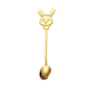 Cartoon Rabbit Stainless Steel Spoon And <b>Fork</b> Set For <b>Dessert</b> Coffee Kids Tableware Creative Golden Design - Product Image 2