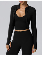 Ensemble de sport 3 pièces pour femme : Leggings de jogging, veste zippée et brassière de sport pour le yoga et le fitness (vente en gros)