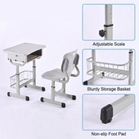 Ensemble de bureau et chaise pour étudiants en plastique durable, réglable en hauteur, pour l'école et le bureau, mobilier ergonomique
