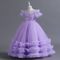 2024 nouveau bébé paillettes bulle manches robe de princesse 5-14 ans filles noeud papillon maille robe carnaval spectacle Piano Performance robe