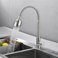 Robinet de cuisine en acier inoxydable brossé, tête pivotante à 360°, double mode, eau froide, montage sur plan, cartouche céramique