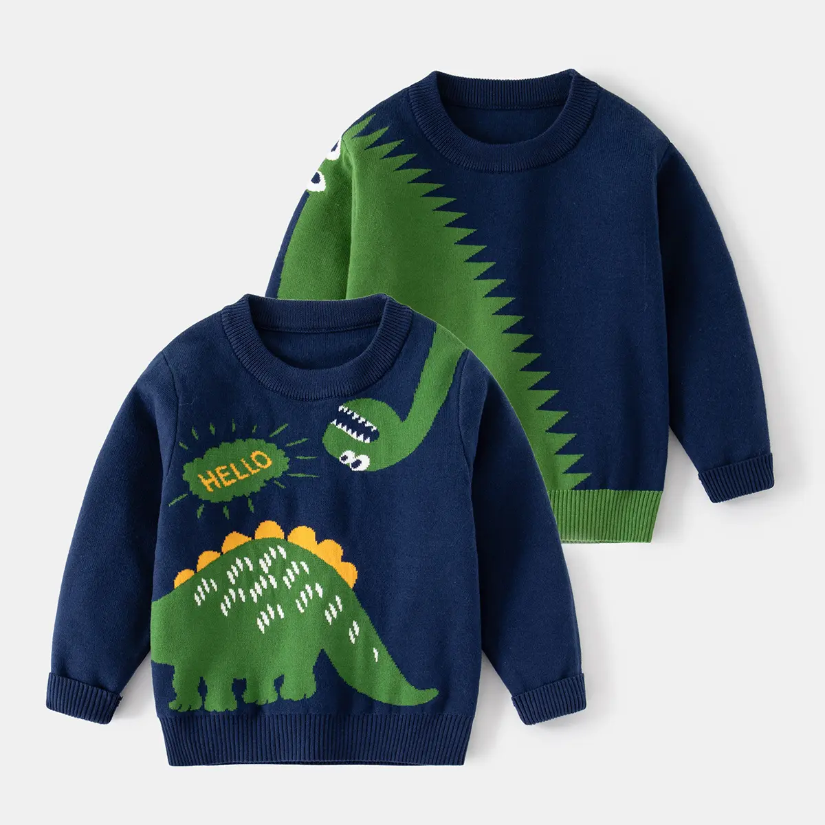 In stock Autumn Winter Kids Warm Cotton Soft Pullovers Long Sleeve Cartoon Dinosaur Boys Sweaters